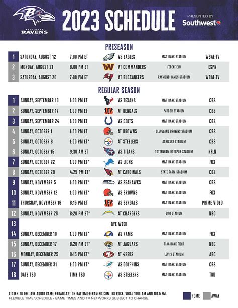 baltimore ravens standings 2023|baltimore ravens schedule 2023 printable.